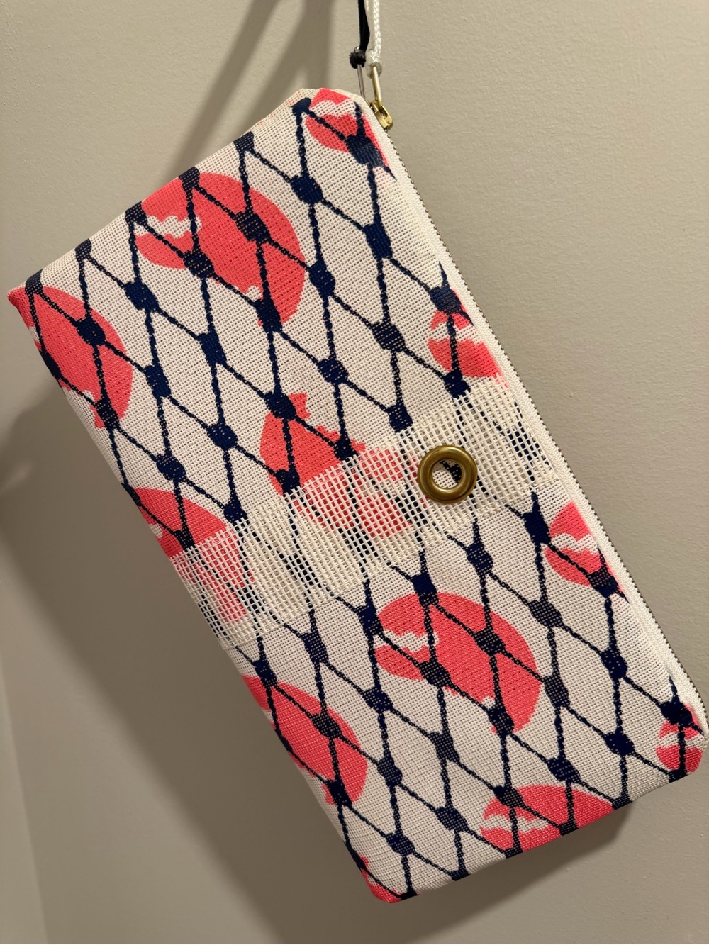 Navy and Coral Patterned Wristlet Clutch